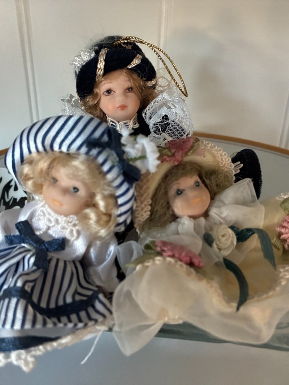 Miniature Porcelain Cameo Kids Dolls - Lot of 3 - Vintage